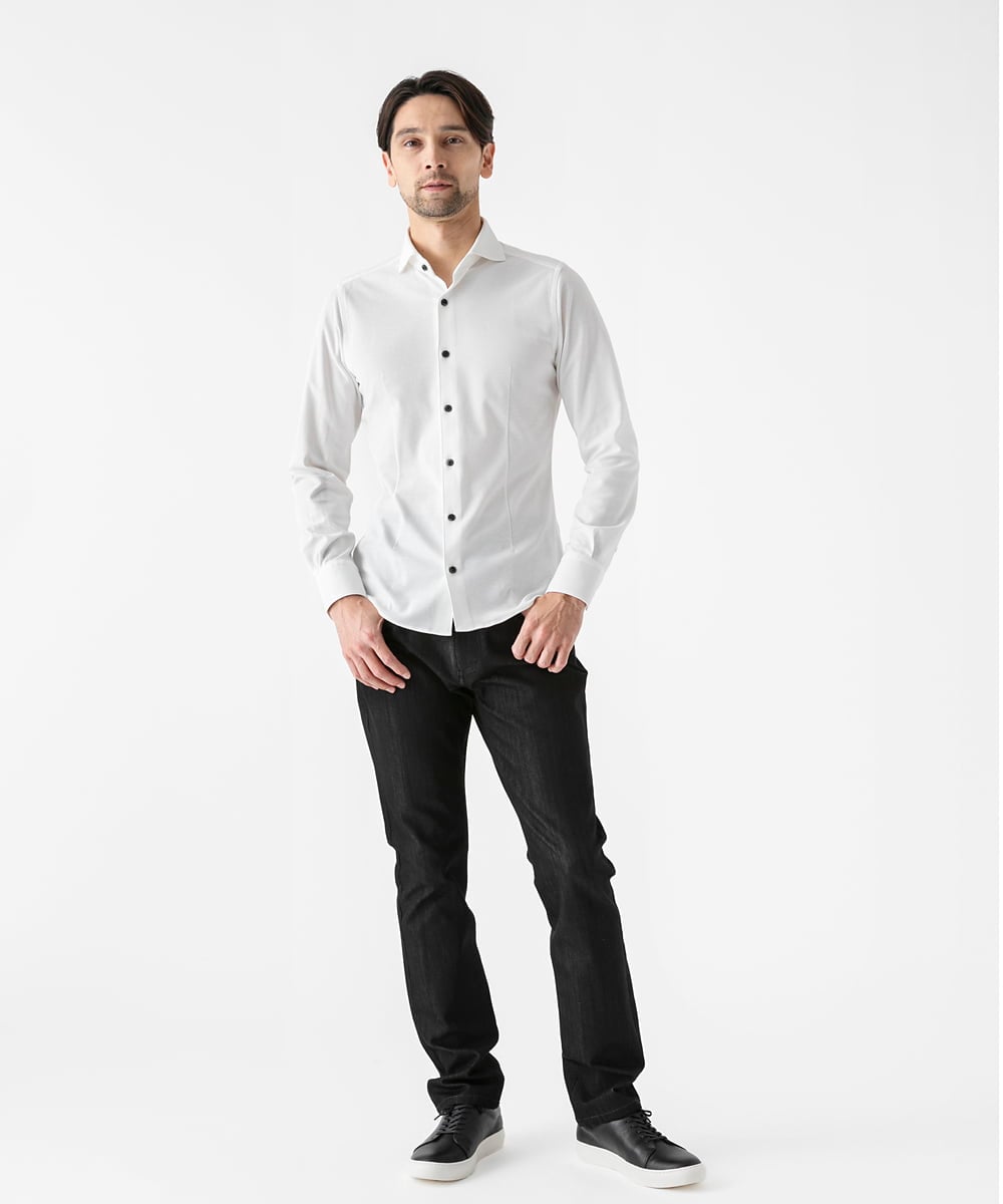 MNBDF50200 MICHEL KLEIN HOMME(ミッシェルクラン オム) 《日本製》ベーシックジャージ長袖シャツ ホワイト