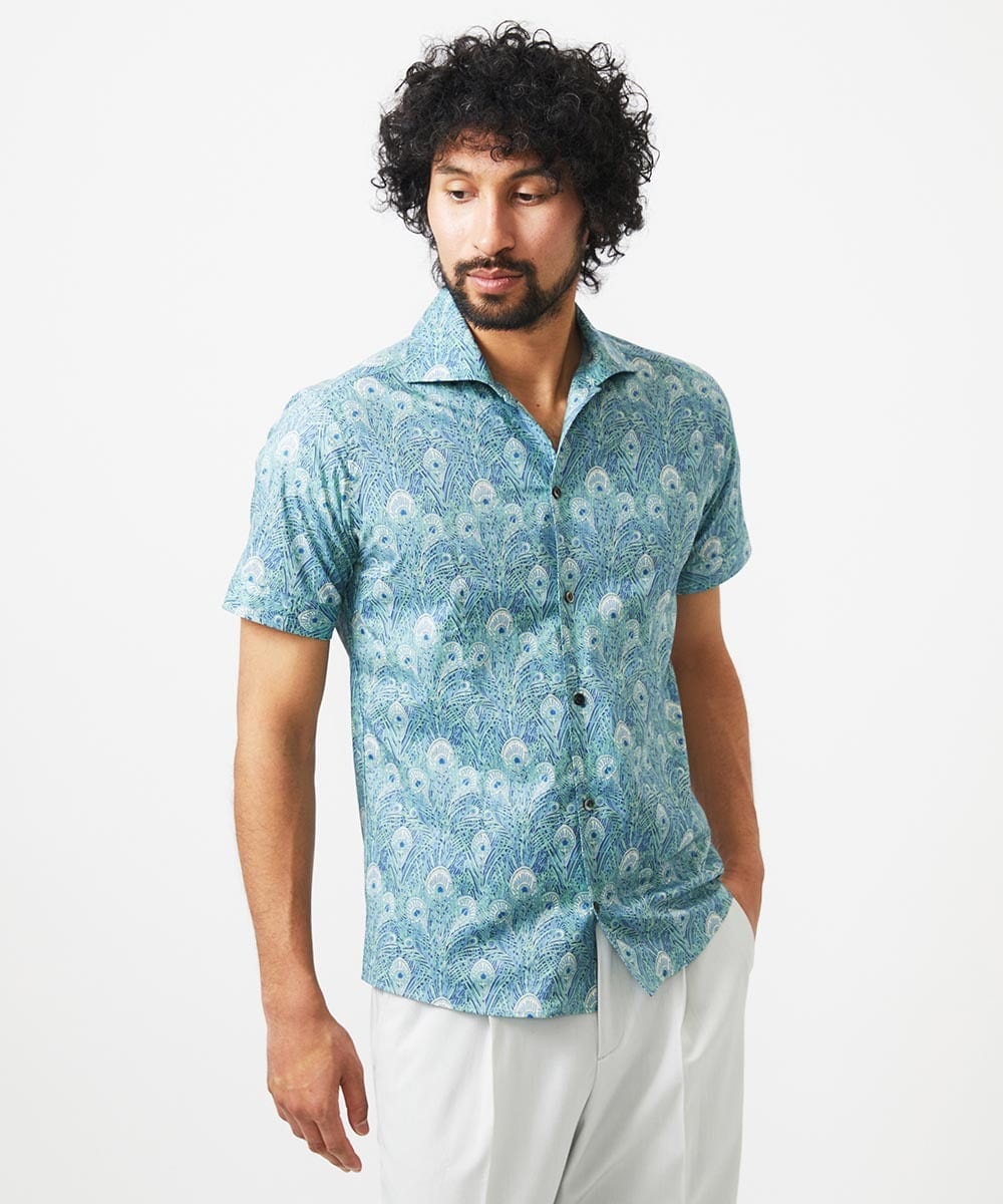 MNBGC57270 MICHEL KLEIN HOMME(ミッシェルクラン オム) 《日本製》フラワー柄半袖シャツ ブルー