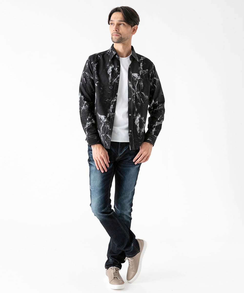 MNBGD51290 MICHEL KLEIN HOMME(ミッシェルクラン オム) スモーク柄長袖シャツ ブラック