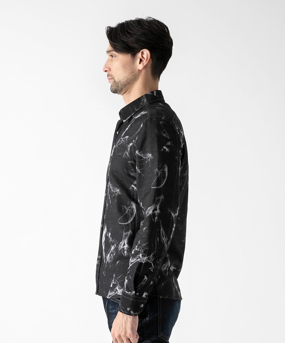 MNBGD51290 MICHEL KLEIN HOMME(ミッシェルクラン オム) スモーク柄長袖シャツ ブラック