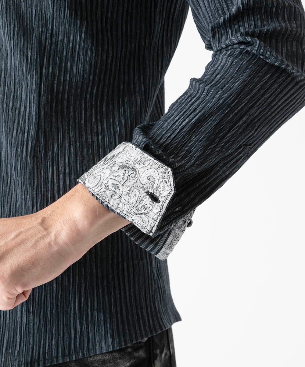 MNBGD52250 MICHEL KLEIN HOMME(ミッシェルクラン オム) ジャージストライプ長袖シャツ ネイビー