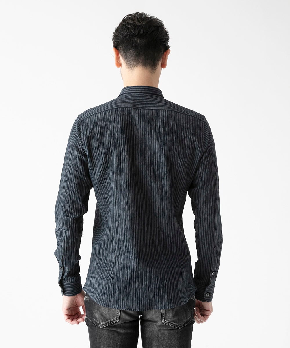 MNBGD52250 MICHEL KLEIN HOMME(ミッシェルクラン オム) ジャージストライプ長袖シャツ ネイビー