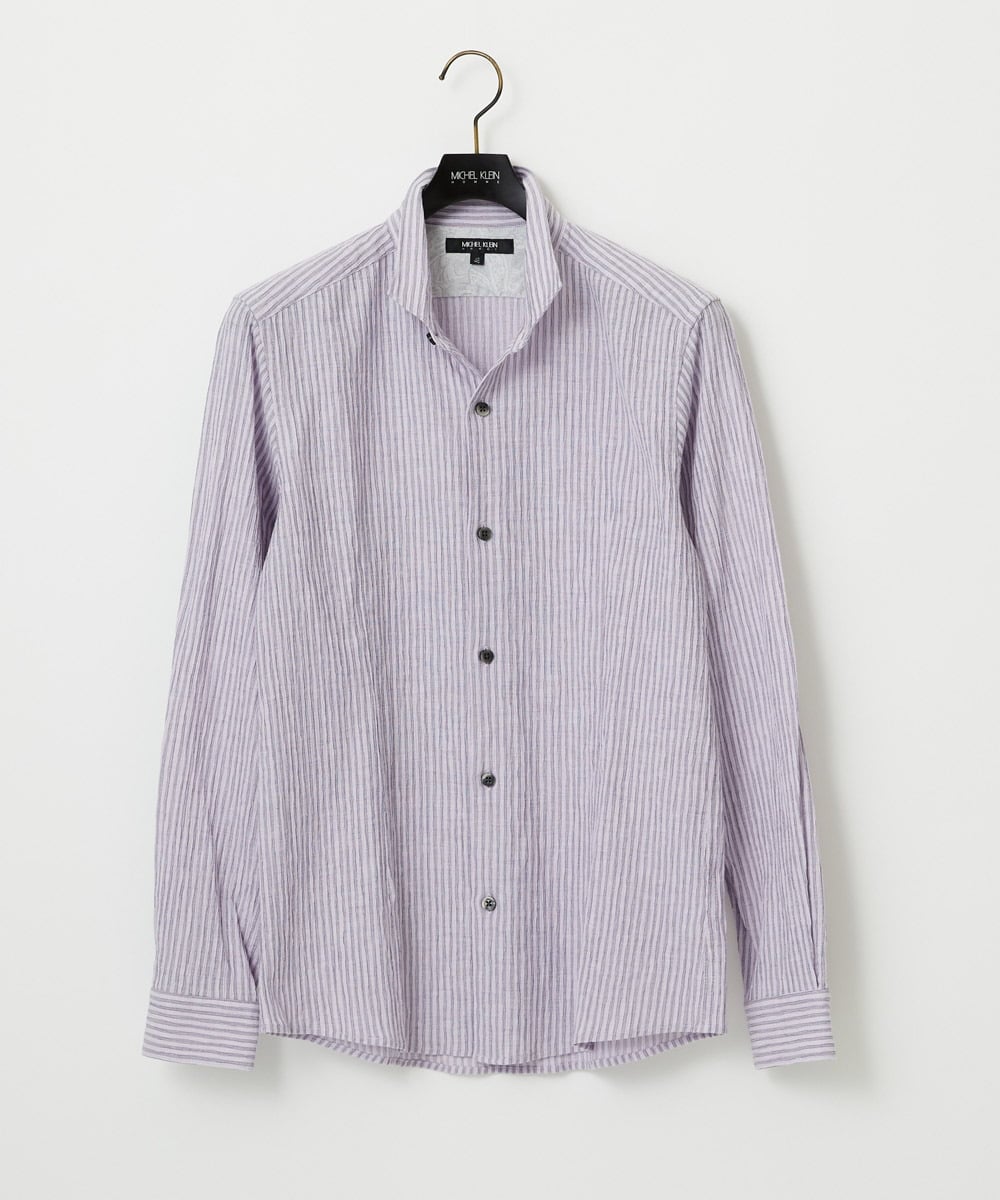 MNBGD52250 MICHEL KLEIN HOMME(ミッシェルクラン オム) ジャージストライプ長袖シャツ ラベンダー