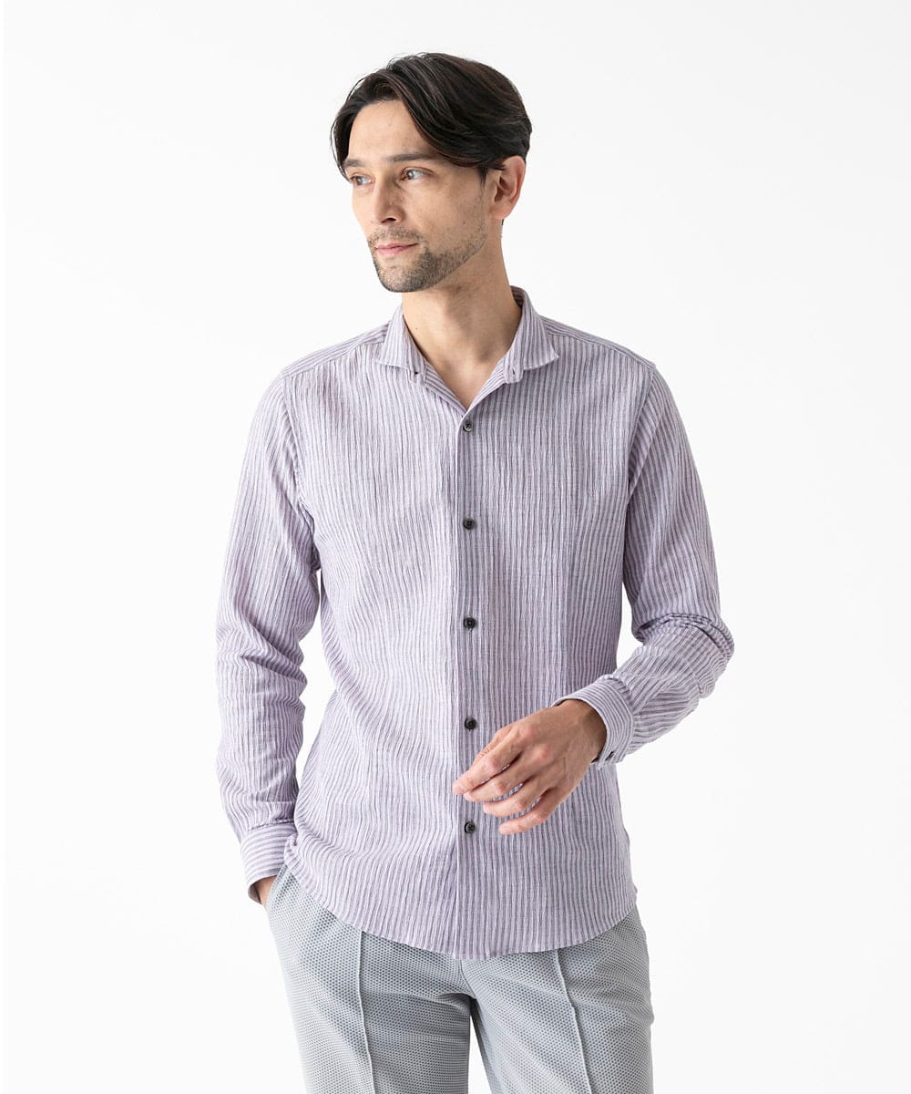 MNBGD52250 MICHEL KLEIN HOMME(ミッシェルクラン オム) ジャージストライプ長袖シャツ ラベンダー