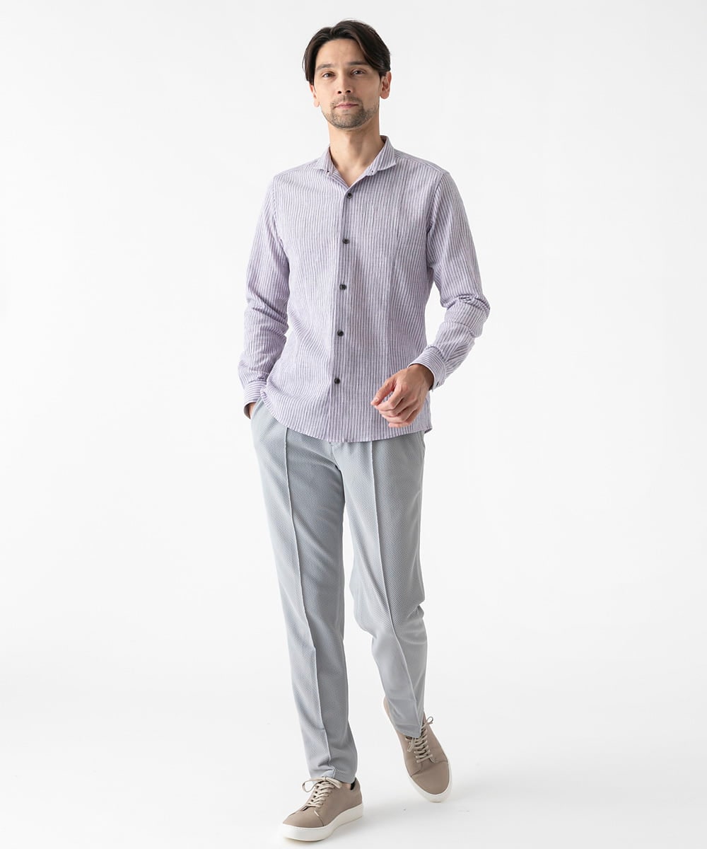 MNBGD52250 MICHEL KLEIN HOMME(ミッシェルクラン オム) ジャージストライプ長袖シャツ ラベンダー