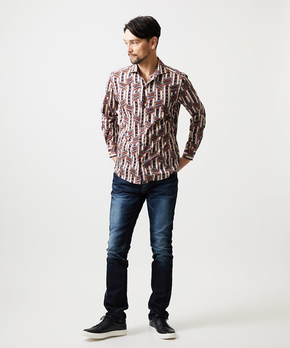 MNBGD60290 MICHEL KLEIN HOMME(ミッシェルクラン オム) 《日本製》総柄長袖シャツ ベージュ