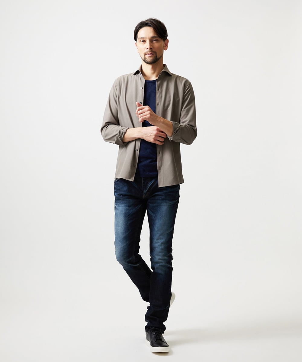 MNBGF56210 MICHEL KLEIN HOMME(ミッシェルクラン オム) ストレッチサッカー長袖シャツ ベージュ