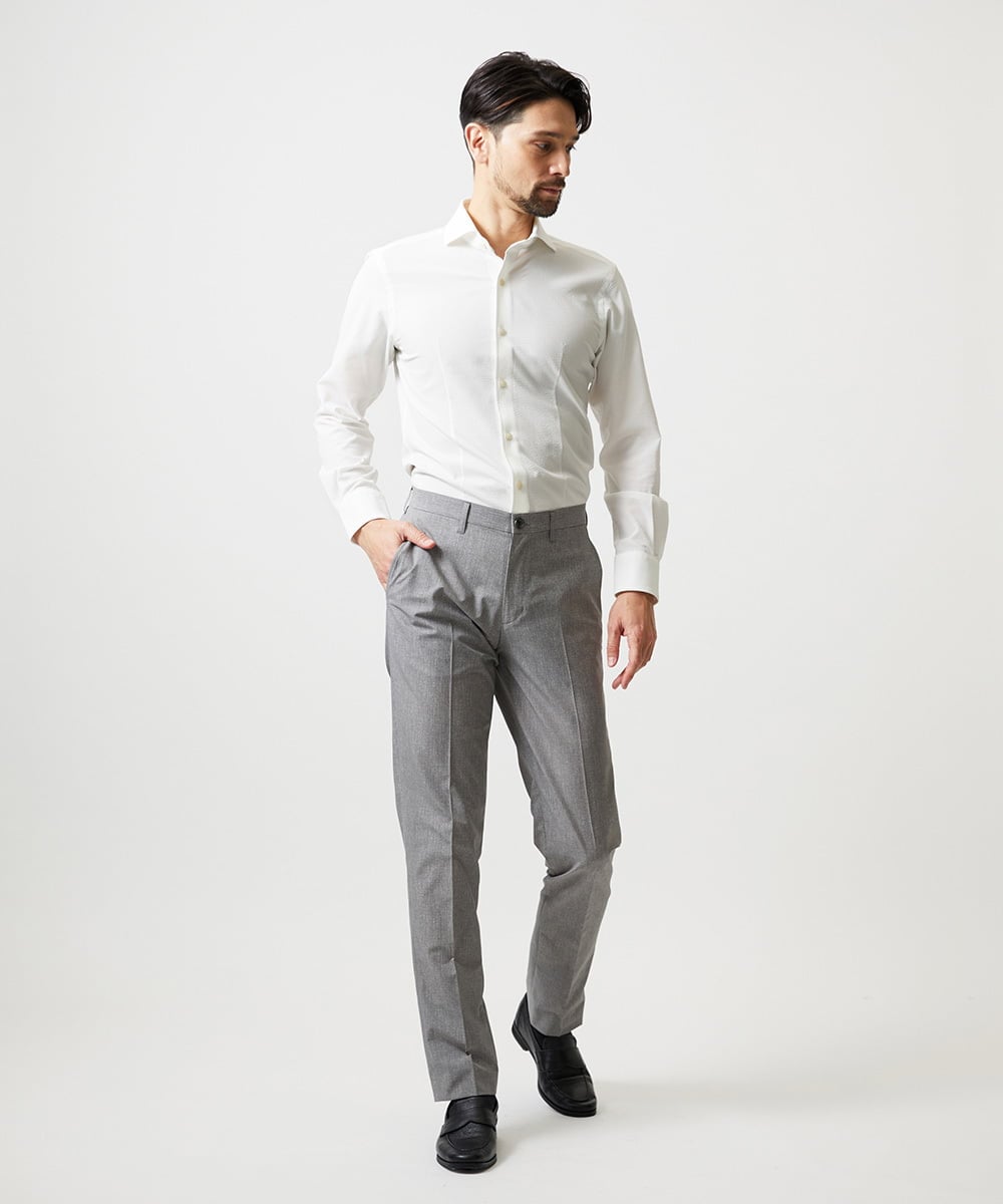 MNBGF56210 MICHEL KLEIN HOMME(ミッシェルクラン オム) ストレッチサッカー長袖シャツ ホワイト