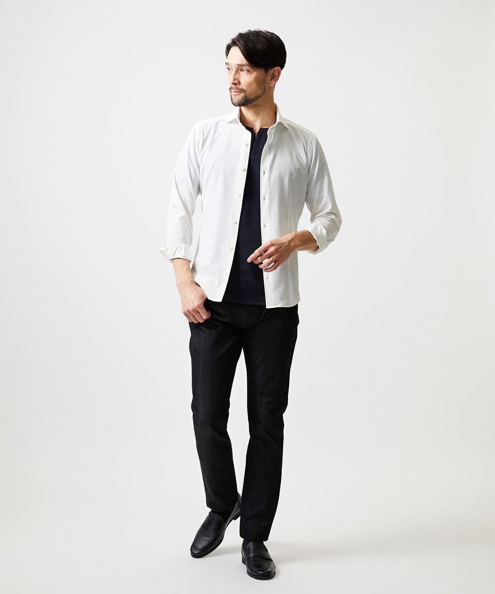 MNBGF56210 MICHEL KLEIN HOMME(ミッシェルクラン オム) ストレッチサッカー長袖シャツ ホワイト