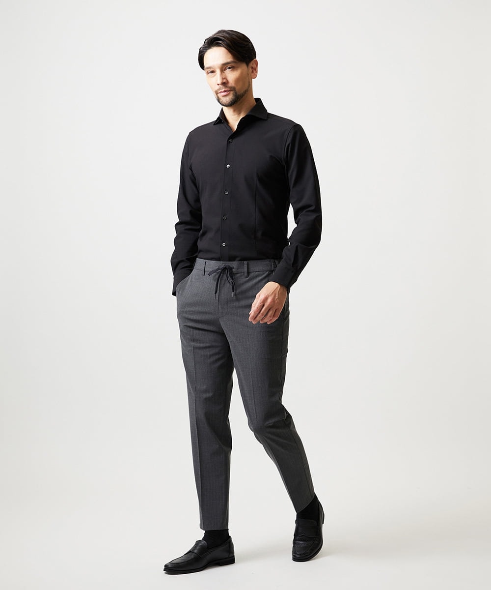 MNBGF56210 MICHEL KLEIN HOMME(ミッシェルクラン オム) ストレッチサッカー長袖シャツ ブラック