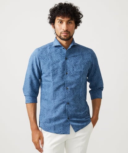 MNBHA66270 MICHEL KLEIN HOMME 《日本製》ボタニカル柄七分袖シャツ
