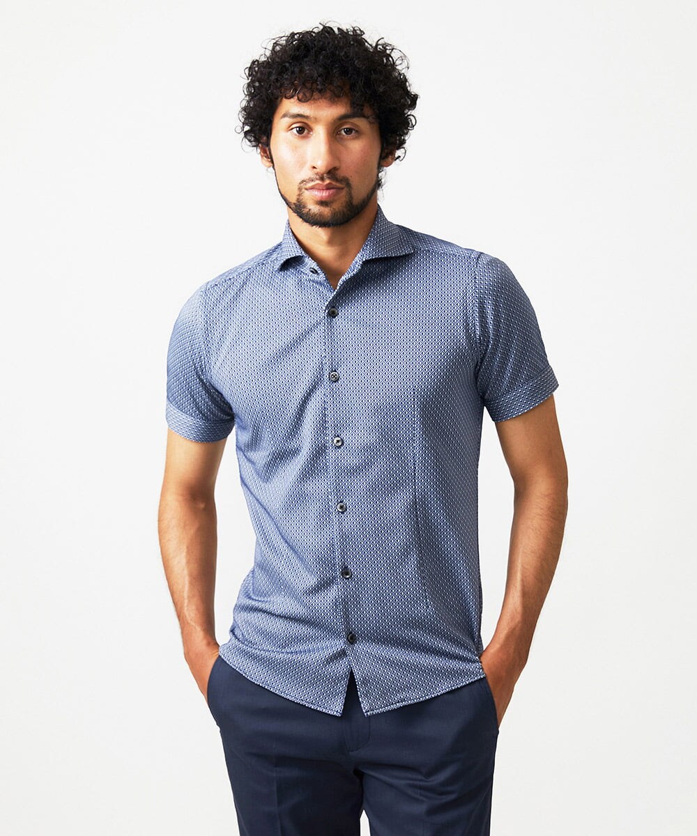MNBHC61200 MICHEL KLEIN HOMME(ミッシェルクラン オム) 《日本製》ジャガード柄半袖シャツ ブルー