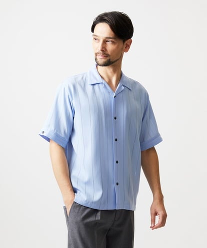 MNBHF59230 MICHEL KLEIN HOMME ストライプリラックス半袖シャツ