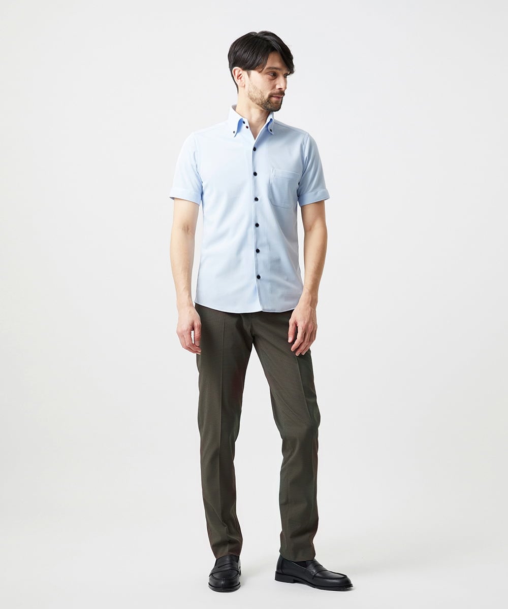 MNBHF64180 MICHEL KLEIN HOMME(ミッシェルクラン オム) 《日本製》イージーケアボタンダウン半袖シャツ ライトブルー