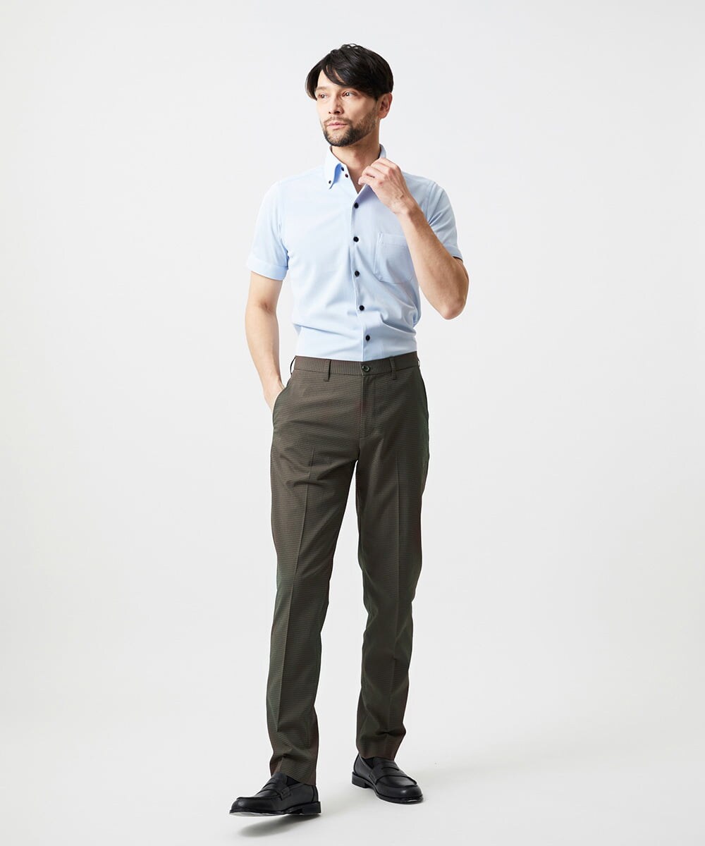 MNBHF64180 MICHEL KLEIN HOMME(ミッシェルクラン オム) 《日本製》イージーケアボタンダウン半袖シャツ ライトブルー