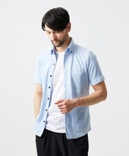 MNBHF64180 MICHEL KLEIN HOMME(ミッシェルクラン オム) 《日本製》イージーケアボタンダウン半袖シャツ ライトブルー