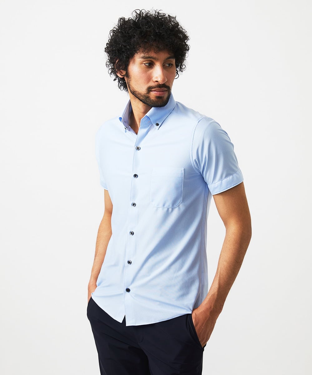 MNBJC68200 MICHEL KLEIN HOMME(ミッシェルクラン オム) 《日本製》マイクロチェック柄半袖シャツ ライトブルー