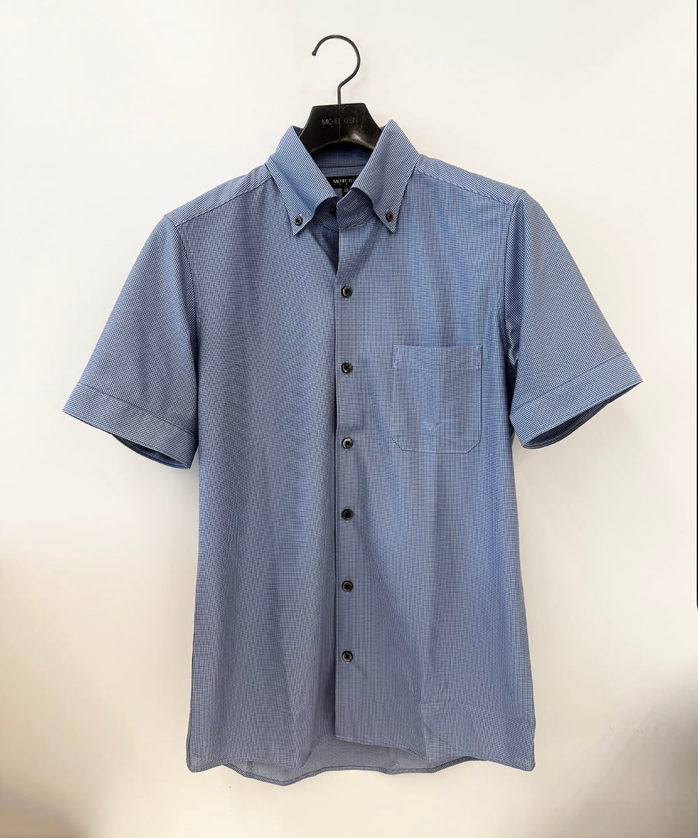 MNBJC68200 MICHEL KLEIN HOMME(ミッシェルクラン オム) 《日本製》マイクロチェック柄半袖シャツ ブルー
