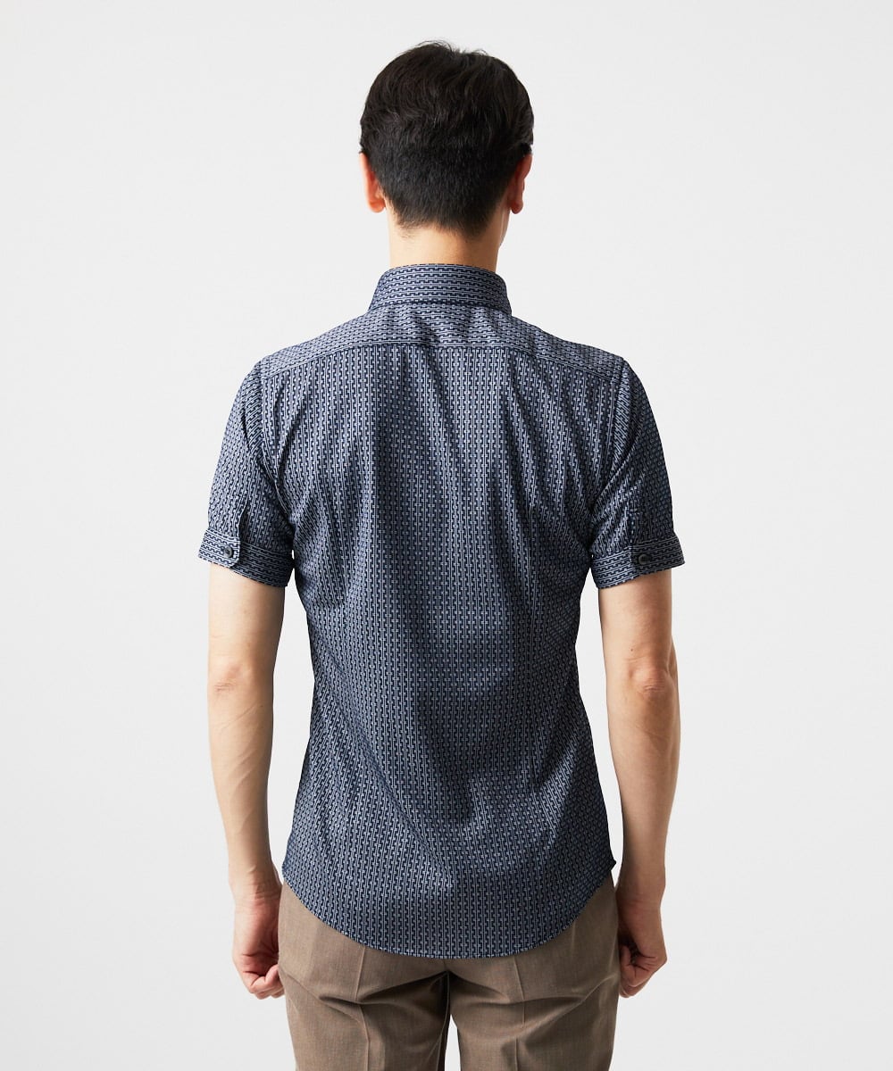 MNBJC69200 MICHEL KLEIN HOMME(ミッシェルクラン オム) 《日本製》ジャガード半袖シャツ ネイビー