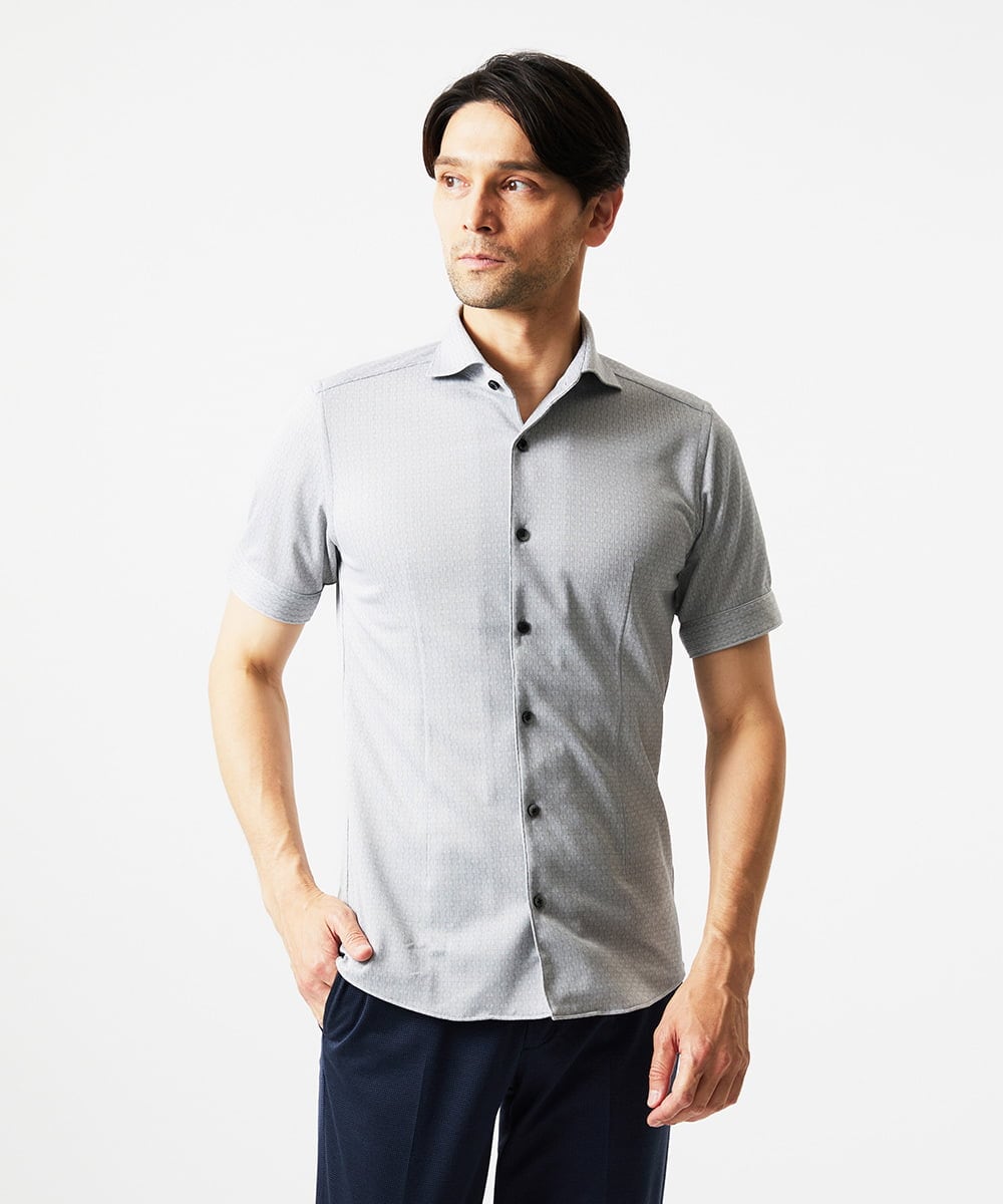 MNBJC69200 MICHEL KLEIN HOMME(ミッシェルクラン オム) 《日本製》ジャガード半袖シャツ ライトグレー