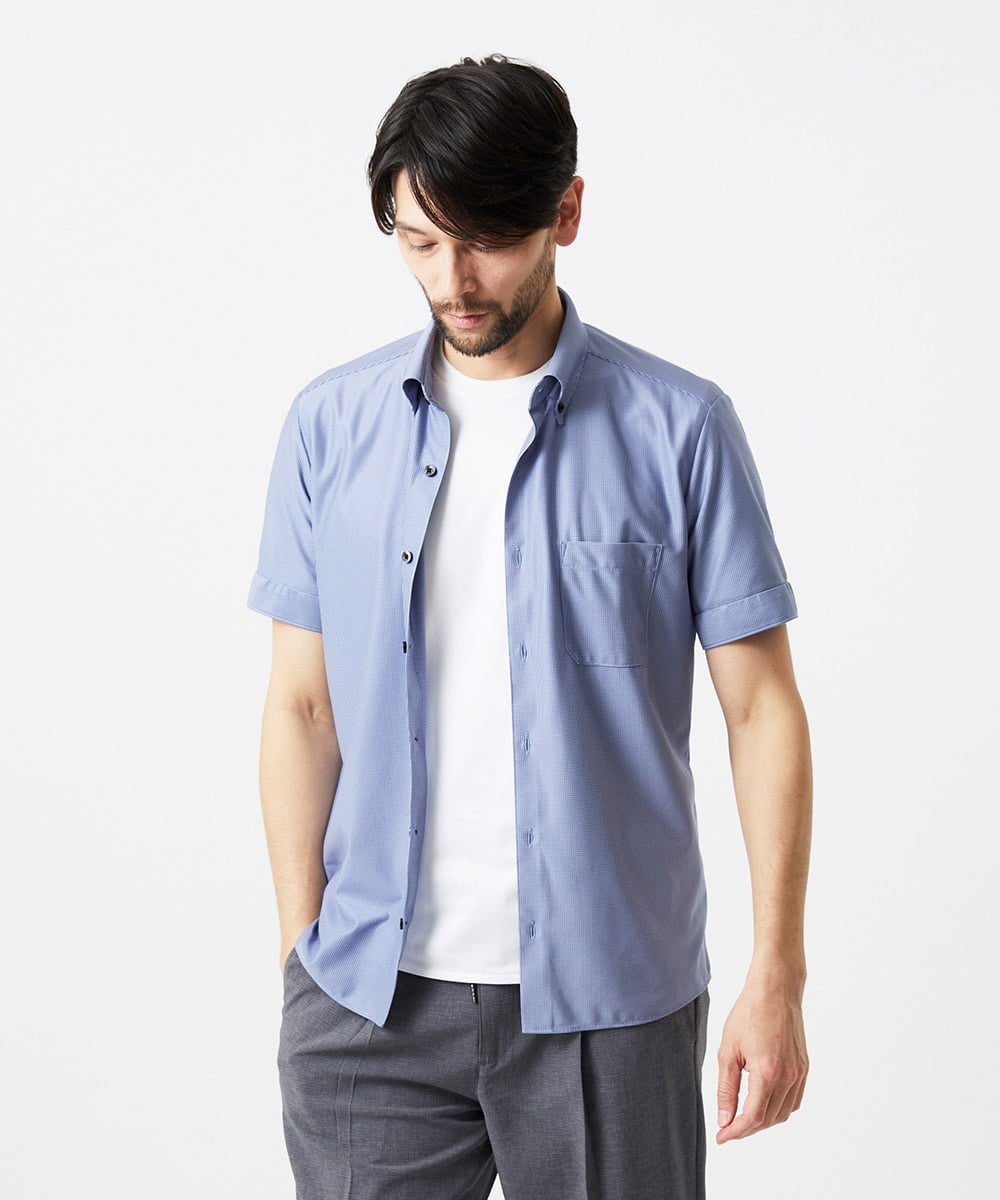 MNBJF68200 MICHEL KLEIN HOMME(ミッシェルクラン オム) 《日本製》ボタンダウン 柄半袖シャツ ブルー