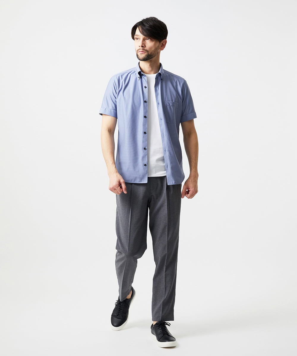 MNBJF68200 MICHEL KLEIN HOMME(ミッシェルクラン オム) 《日本製》ボタンダウン 柄半袖シャツ ブルー