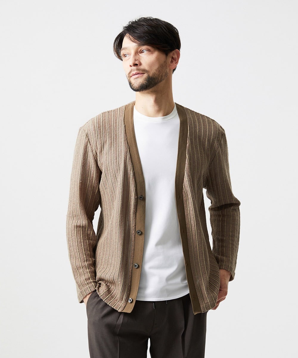 MNCJD72330 MICHEL KLEIN HOMME(ミッシェルクラン オム) ラッセル編みレースカーディガン ベージュ