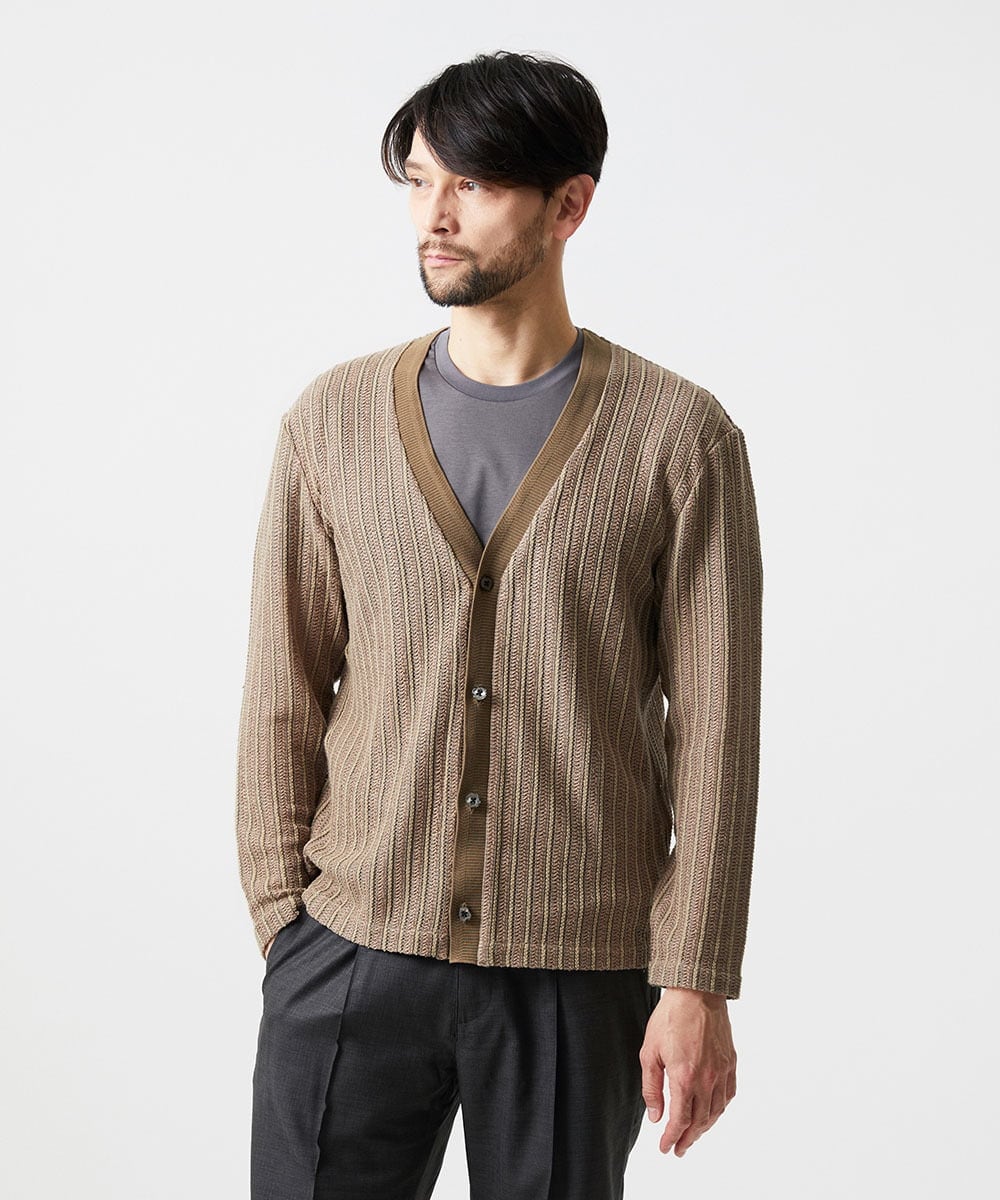 MNCJD72330 MICHEL KLEIN HOMME(ミッシェルクラン オム) ラッセル編みレースカーディガン ベージュ