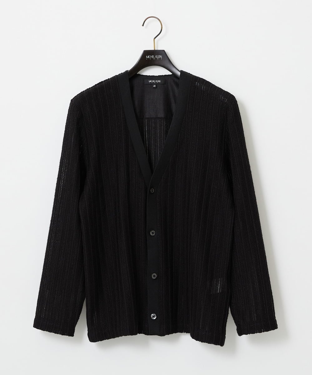 MNCJD72330 MICHEL KLEIN HOMME(ミッシェルクラン オム) ラッセル編みレースカーディガン ブラック