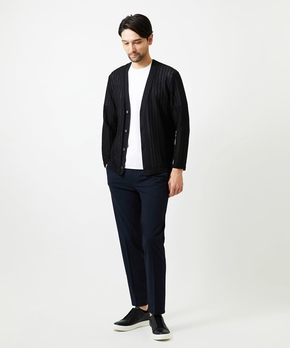 MNCJD72330 MICHEL KLEIN HOMME(ミッシェルクラン オム) ラッセル編みレースカーディガン ブラック