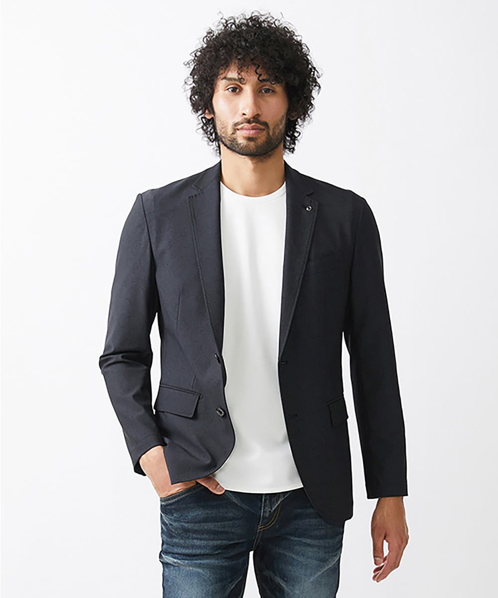 MNDAA50450 MICHEL KLEIN HOMME(ミッシェルクラン オム) 総柄テーラードジャケット セットアップ ブラック