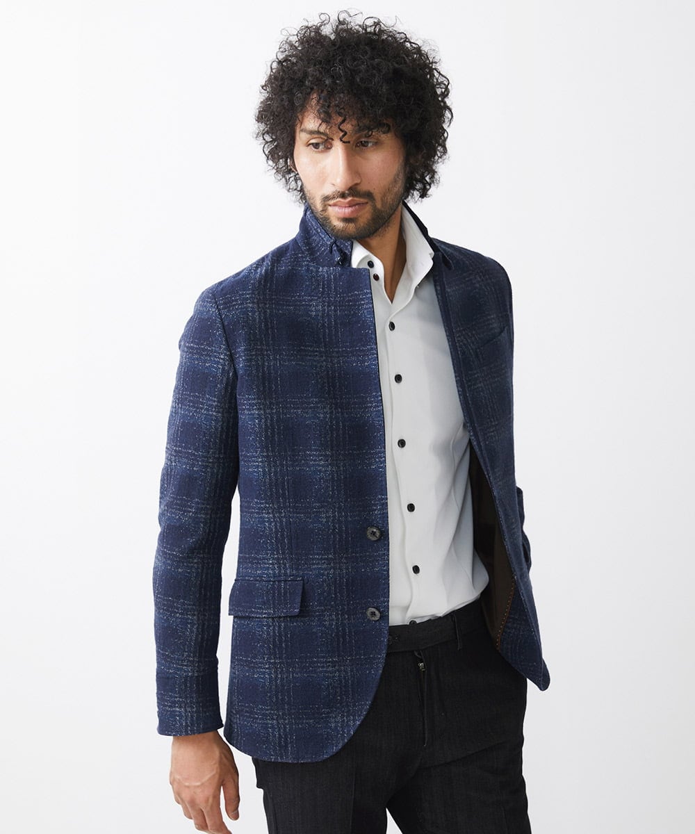 MNDAA52630 MICHEL KLEIN HOMME(ミッシェルクラン オム) チェック柄コンバーチブルジャケット ネイビー