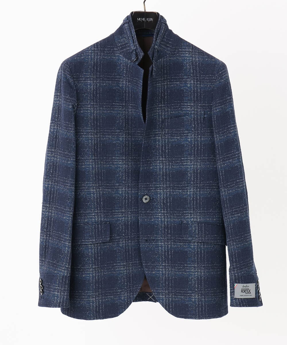 MNDAA52630 MICHEL KLEIN HOMME(ミッシェルクラン オム) チェック柄コンバーチブルジャケット ネイビー