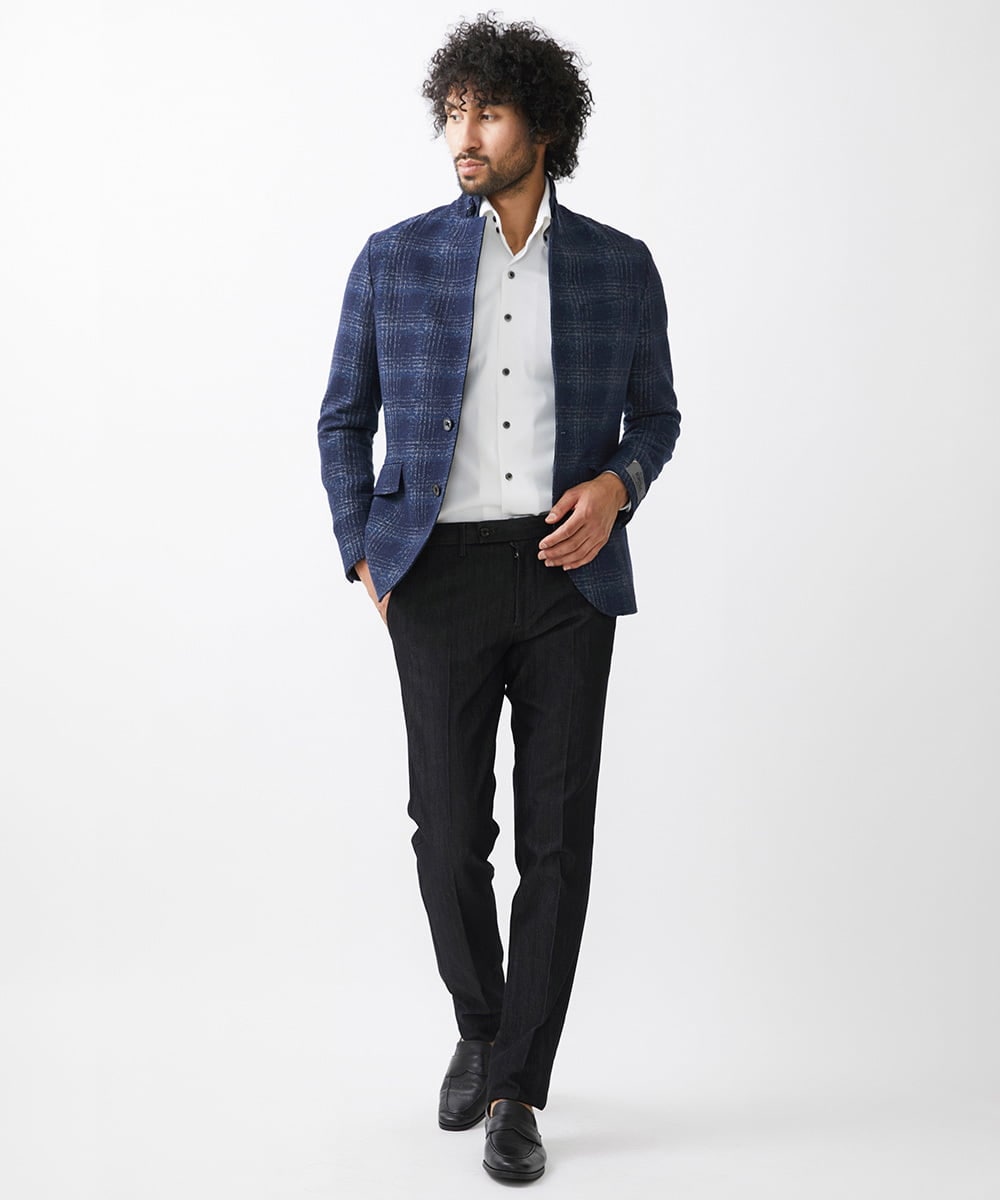 MNDAA52630 MICHEL KLEIN HOMME(ミッシェルクラン オム) チェック柄コンバーチブルジャケット ネイビー