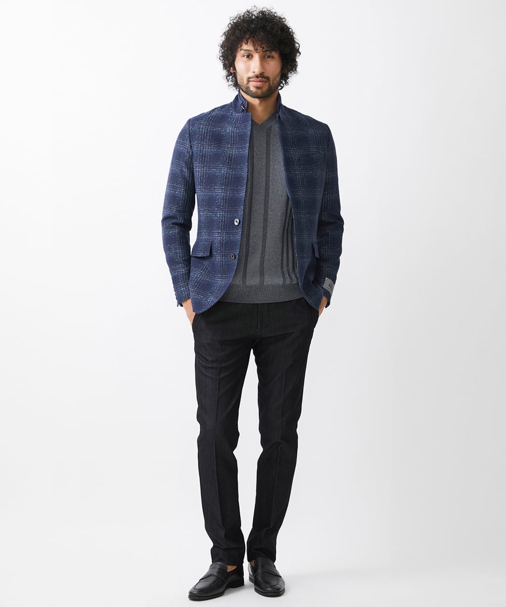 MNDAA52630 MICHEL KLEIN HOMME(ミッシェルクラン オム) チェック柄コンバーチブルジャケット ネイビー