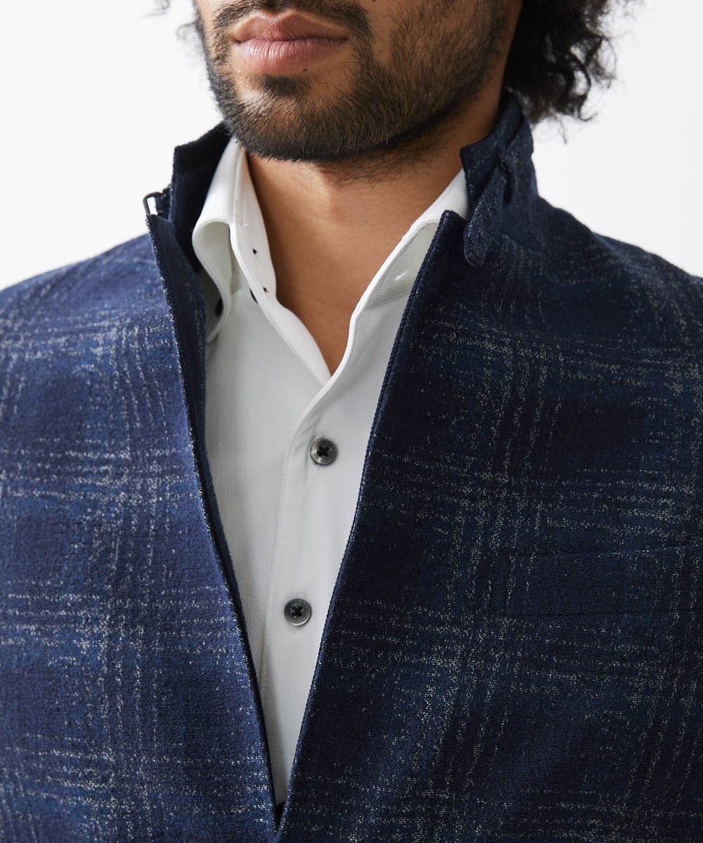 MNDAA52630 MICHEL KLEIN HOMME(ミッシェルクラン オム) チェック柄コンバーチブルジャケット ネイビー