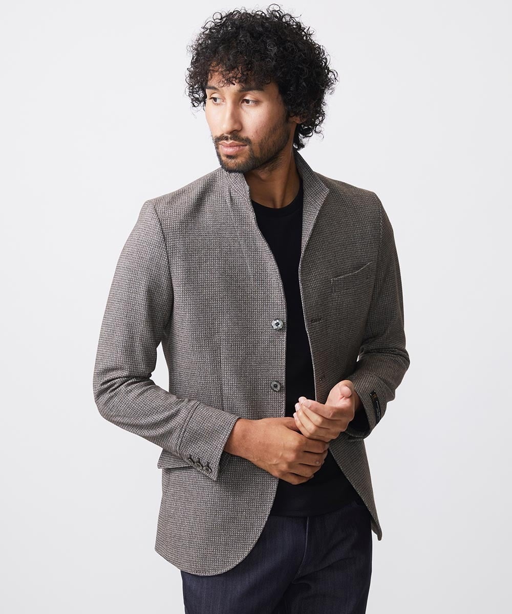 MNDAA57530 MICHEL KLEIN HOMME(ミッシェルクラン オム) スタンドカラーストレッチジャケット セットアップ ブラウン