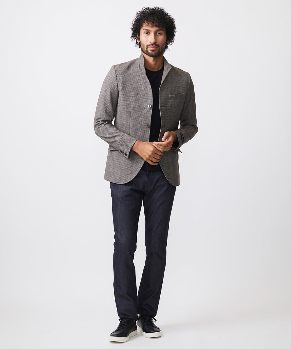 MNDAA57530 MICHEL KLEIN HOMME(ミッシェルクラン オム) スタンドカラーストレッチジャケット セットアップ ブラウン