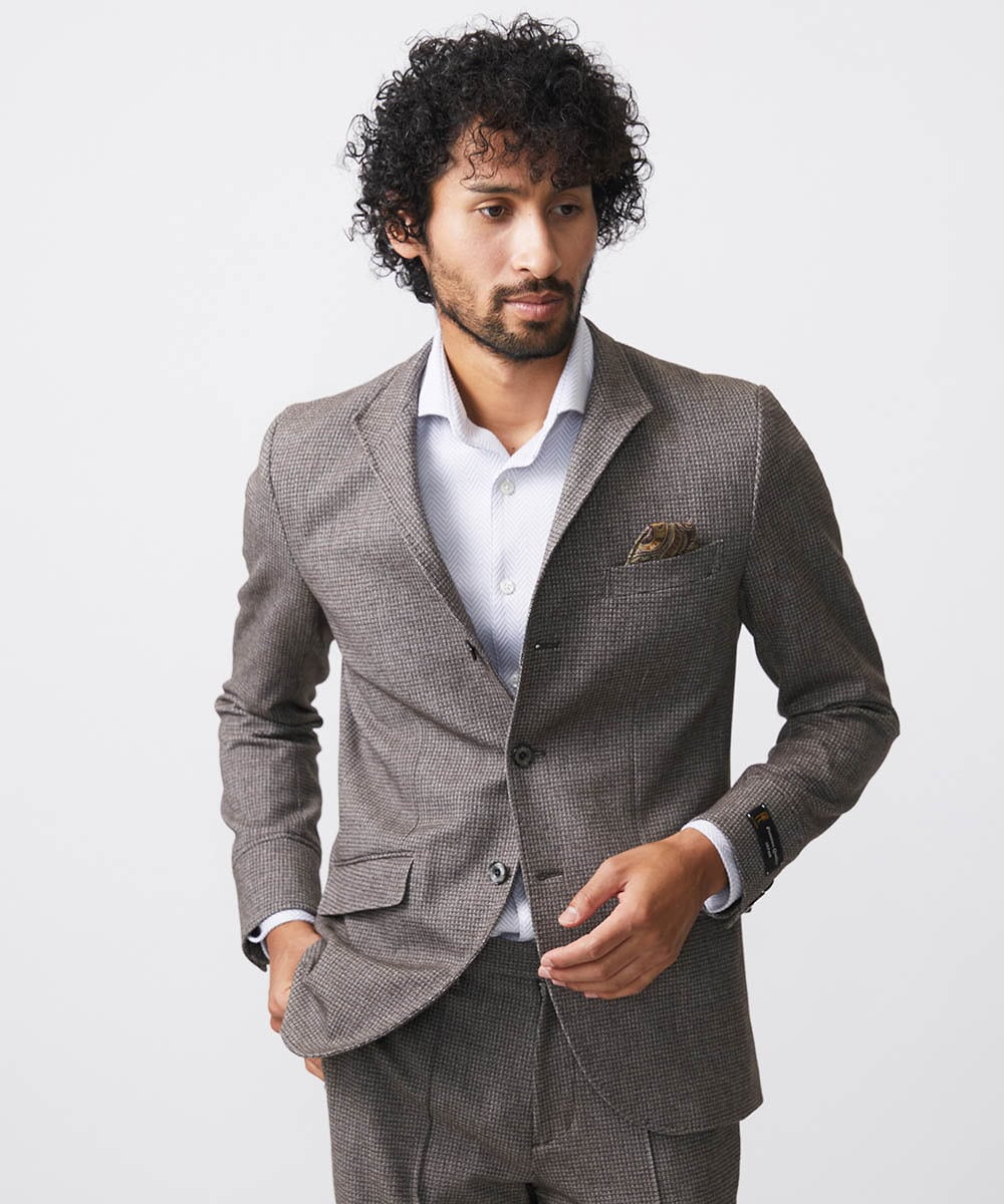 MNDAA57530 MICHEL KLEIN HOMME(ミッシェルクラン オム) スタンドカラーストレッチジャケット セットアップ ブラウン