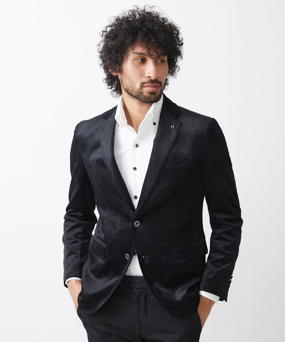 MNDAA58490 MICHEL KLEIN HOMME(ミッシェルクラン オム) ベロアストレッチテーラードジャケット ブラック