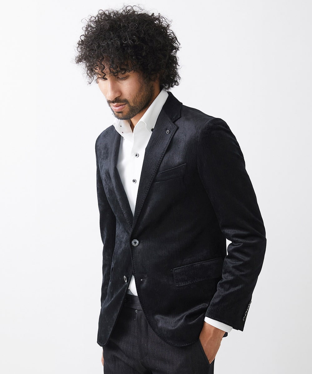 MNDAA58490 MICHEL KLEIN HOMME(ミッシェルクラン オム) ベロアストレッチテーラードジャケット ブラック