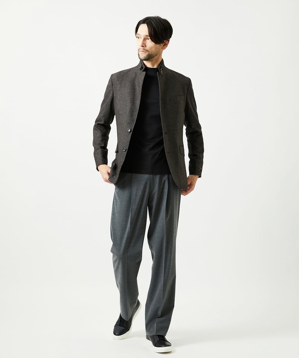 MNDAI51490 MICHEL KLEIN HOMME(ミッシェルクラン オム) ウールコットンコンバーチブルジャケット ブラウン