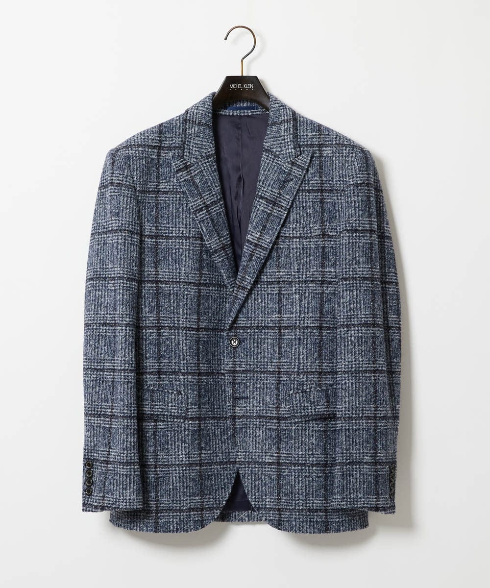MNDAI52630 MICHEL KLEIN HOMME(ミッシェルクラン オム) チェック柄ピークドラペルジャケット ブルー
