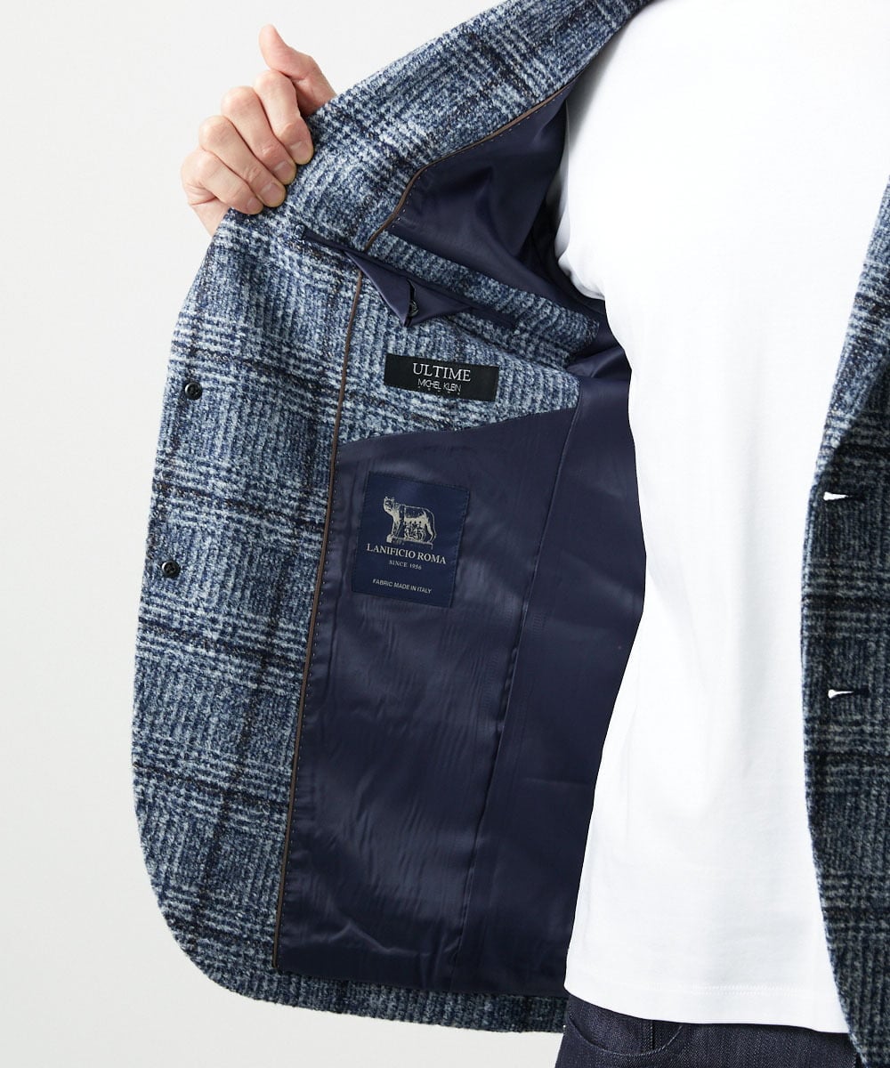 MNDAI52630 MICHEL KLEIN HOMME(ミッシェルクラン オム) チェック柄ピークドラペルジャケット ブルー