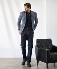 MNDAI52630 MICHEL KLEIN HOMME(ミッシェルクラン オム) チェック柄ピークドラペルジャケット ブルー