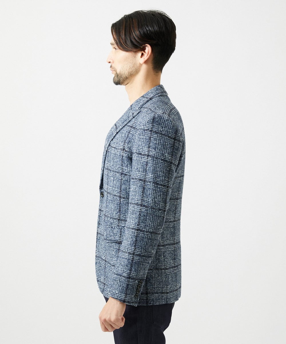 MNDAI52630 MICHEL KLEIN HOMME(ミッシェルクラン オム) チェック柄ピークドラペルジャケット ブルー