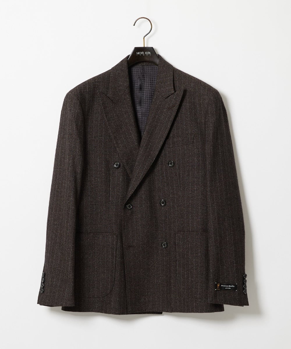 MNDAI53550 MICHEL KLEIN HOMME(ミッシェルクラン オム) 【セットアップ】ストライプ柄ウールコットンダブルジャケット ブラウン