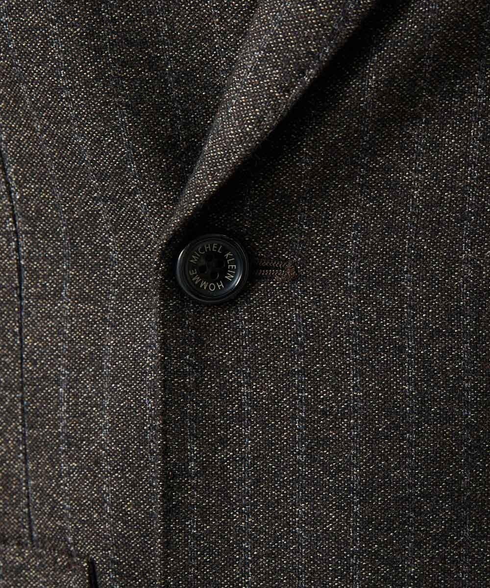 MNDAI53550 MICHEL KLEIN HOMME(ミッシェルクラン オム) 【セットアップ】ストライプ柄ウールコットンダブルジャケット ブラウン