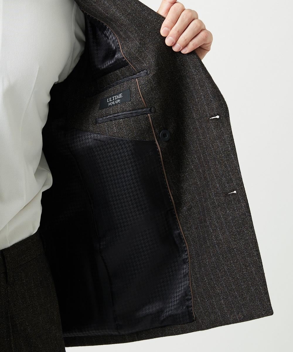 MNDAI53550 MICHEL KLEIN HOMME(ミッシェルクラン オム) 【セットアップ】ストライプ柄ウールコットンダブルジャケット ブラウン