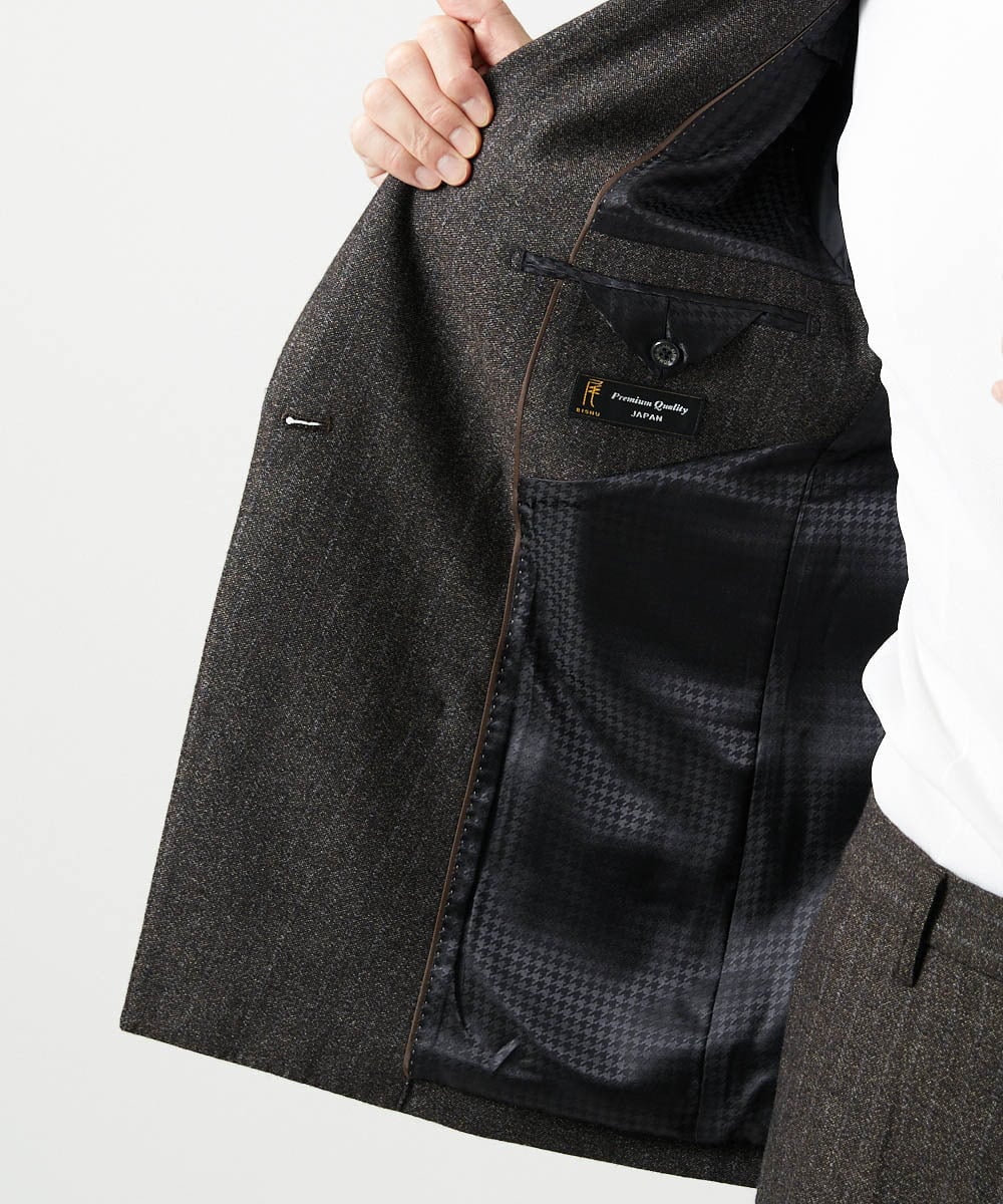 MNDAI53550 MICHEL KLEIN HOMME(ミッシェルクラン オム) 【セットアップ】ストライプ柄ウールコットンダブルジャケット ブラウン